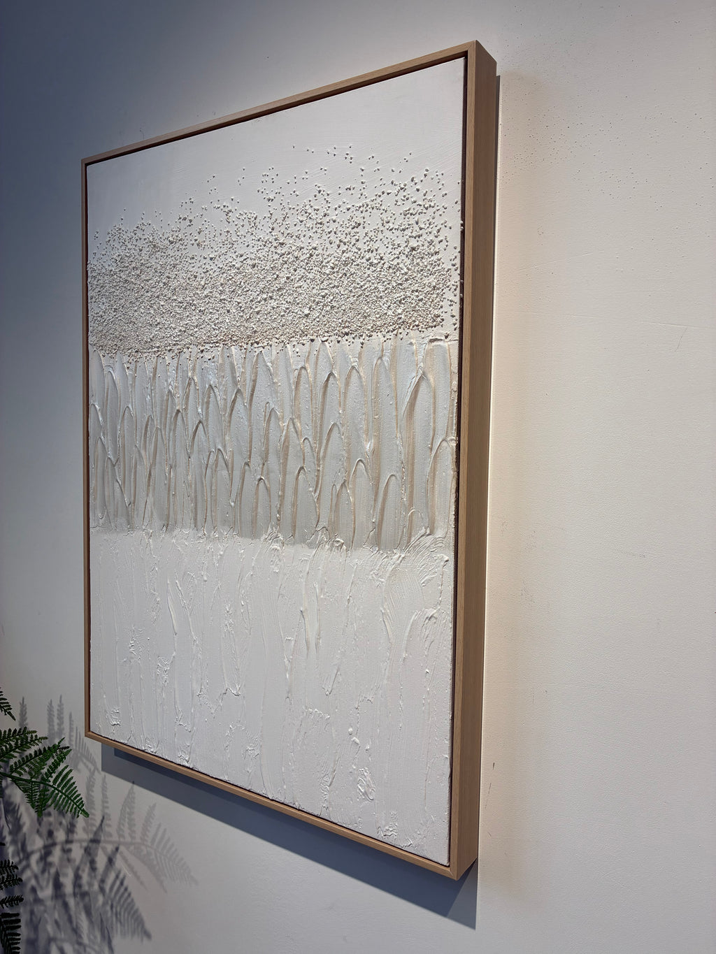 Set of 2 framed white abstract textured canvas panels, image 2 of 5