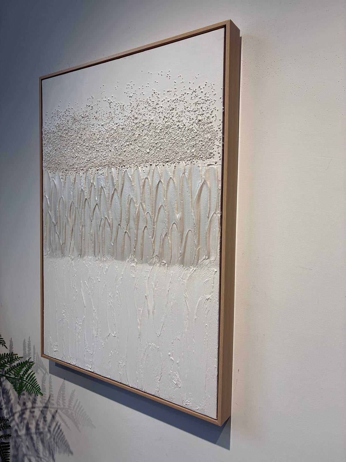 Set of 2 framed white abstract textured canvas panels, image 2 of 5