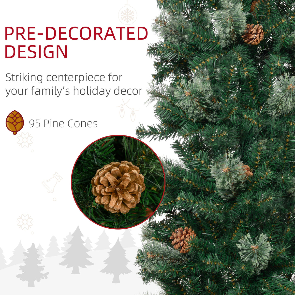 Slim green pencil Christmas tree with pine cones, 9.5 ft, image 3 of 5