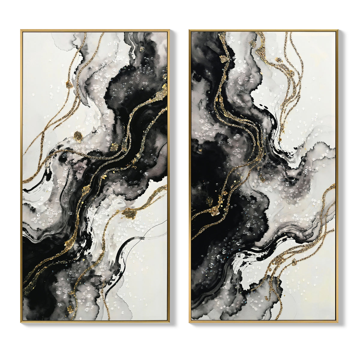Black and gold abstract framed canvas set of two, image 3 of 4