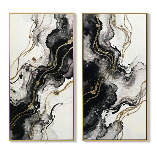 Black and gold abstract framed canvas set of two, image 3 of 4