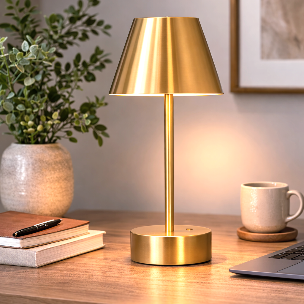 Brass-plated cordless rechargeable table lamp, image 5 of 5