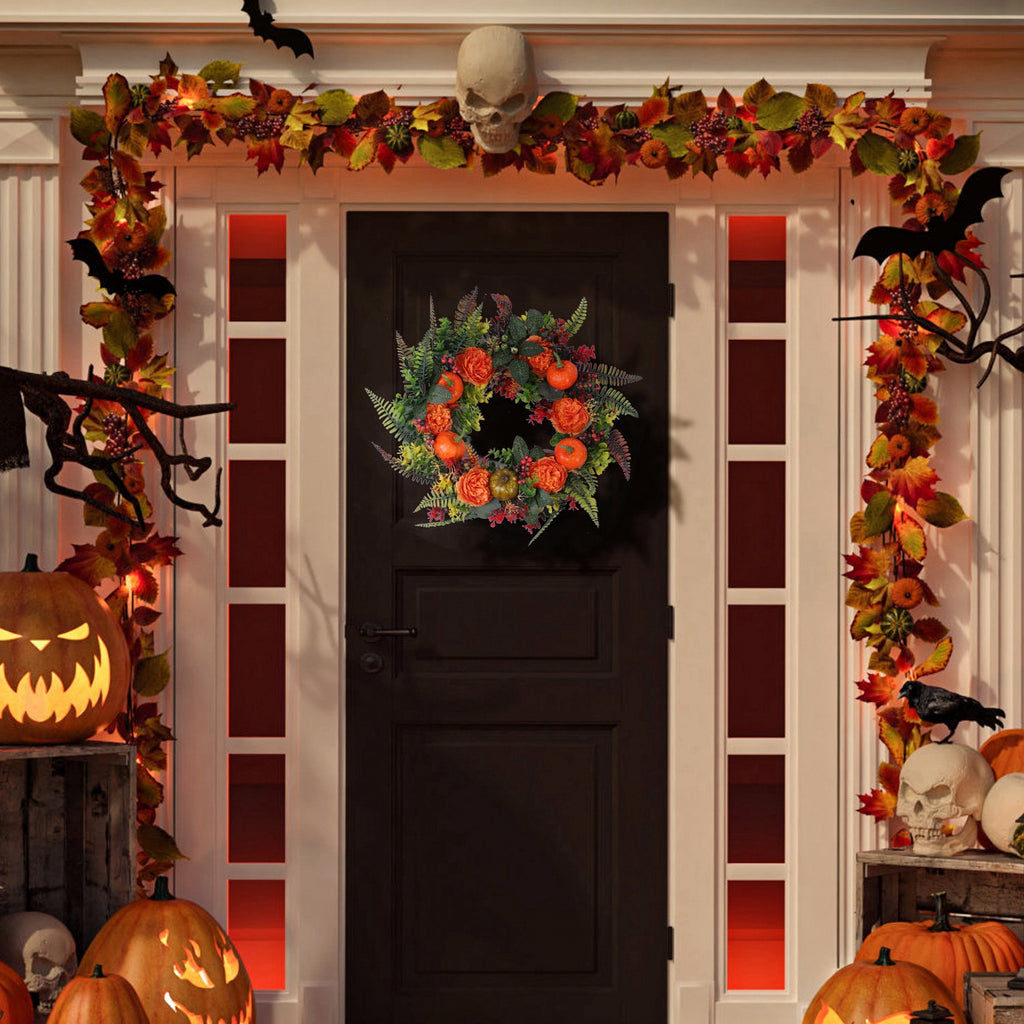 Autumn wreath with pumpkins, berries and leaves, image 4 of 4