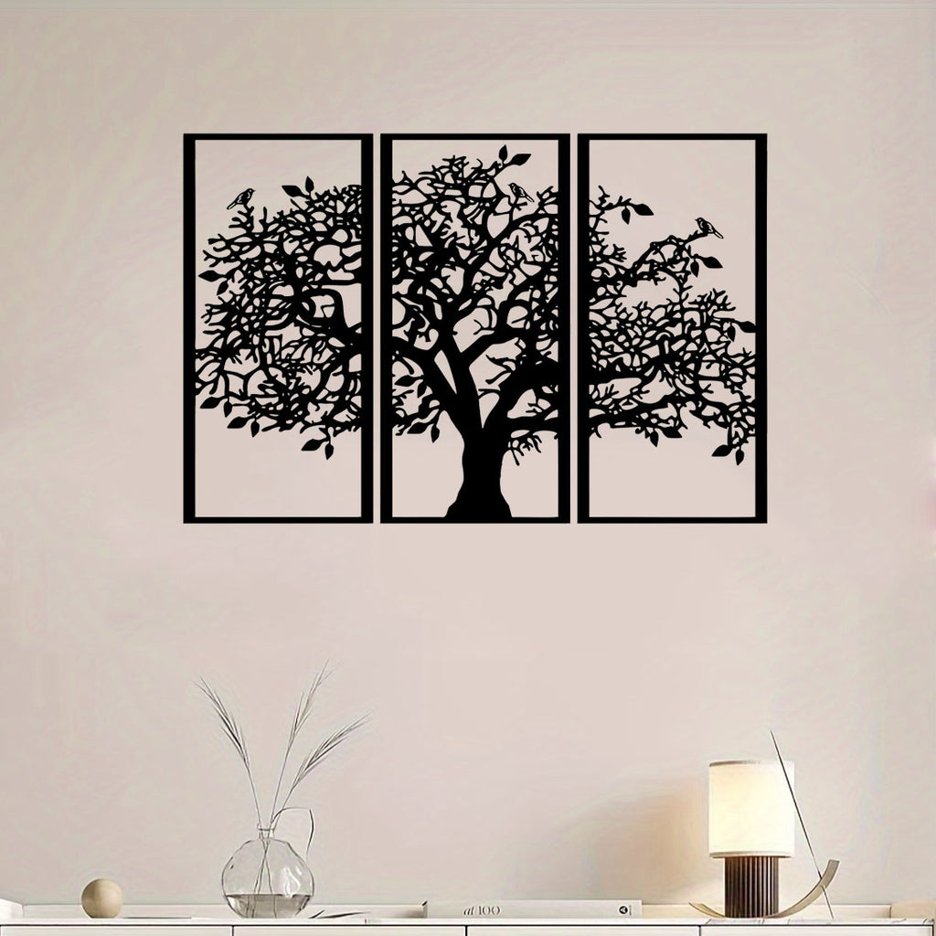 Three-panel Tree of Life metal wall art in black, image 6 of 6