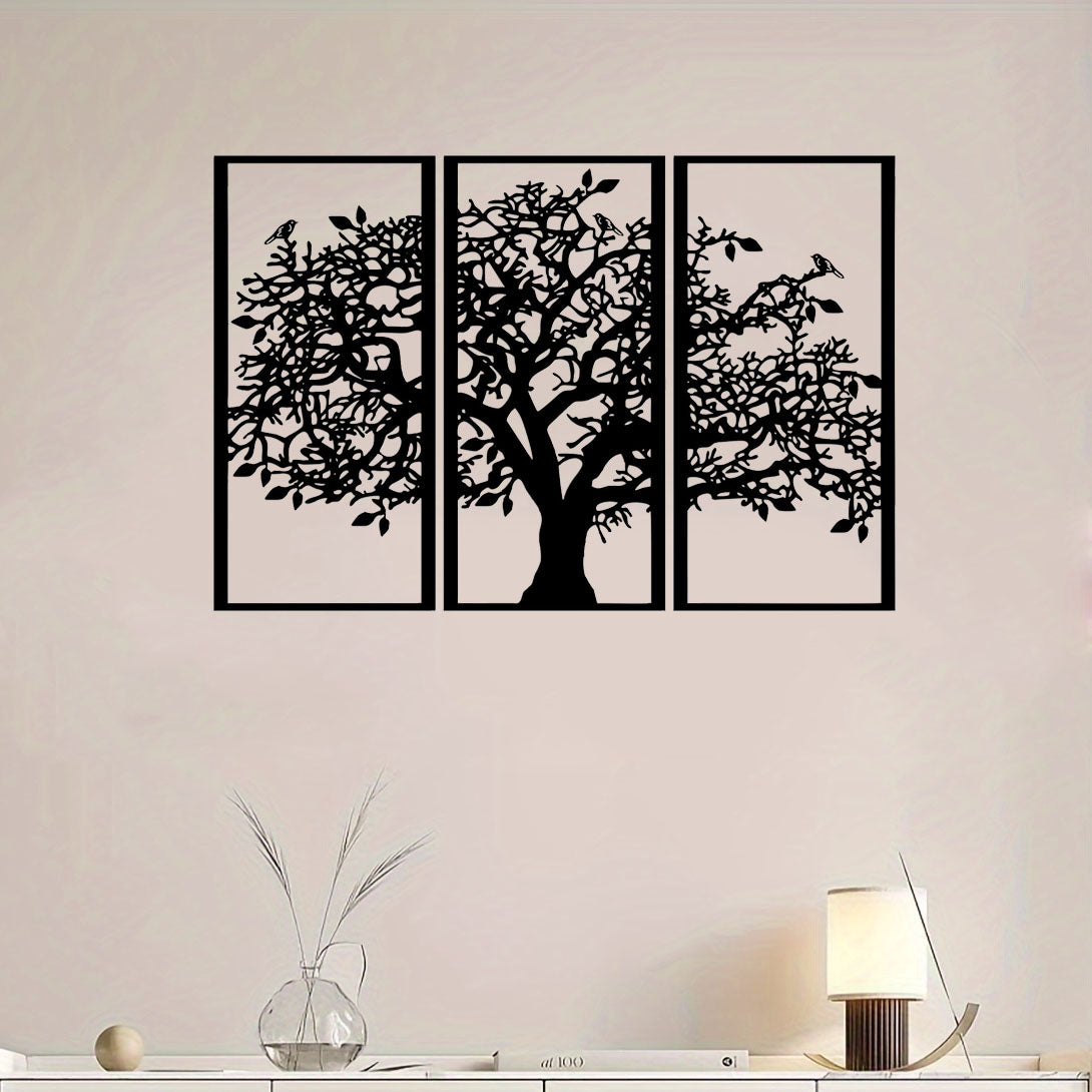 Three-panel Tree of Life metal wall art in black, image 6 of 6