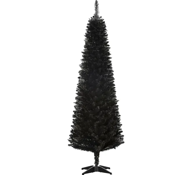 Black pencil Christmas tree beside a fireplace, image 3 of 4