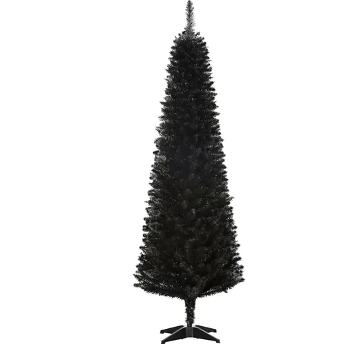 Black pencil Christmas tree beside a fireplace, image 3 of 4