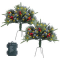 Two lighted Christmas urn fillers with pine cones, image 1 of 4