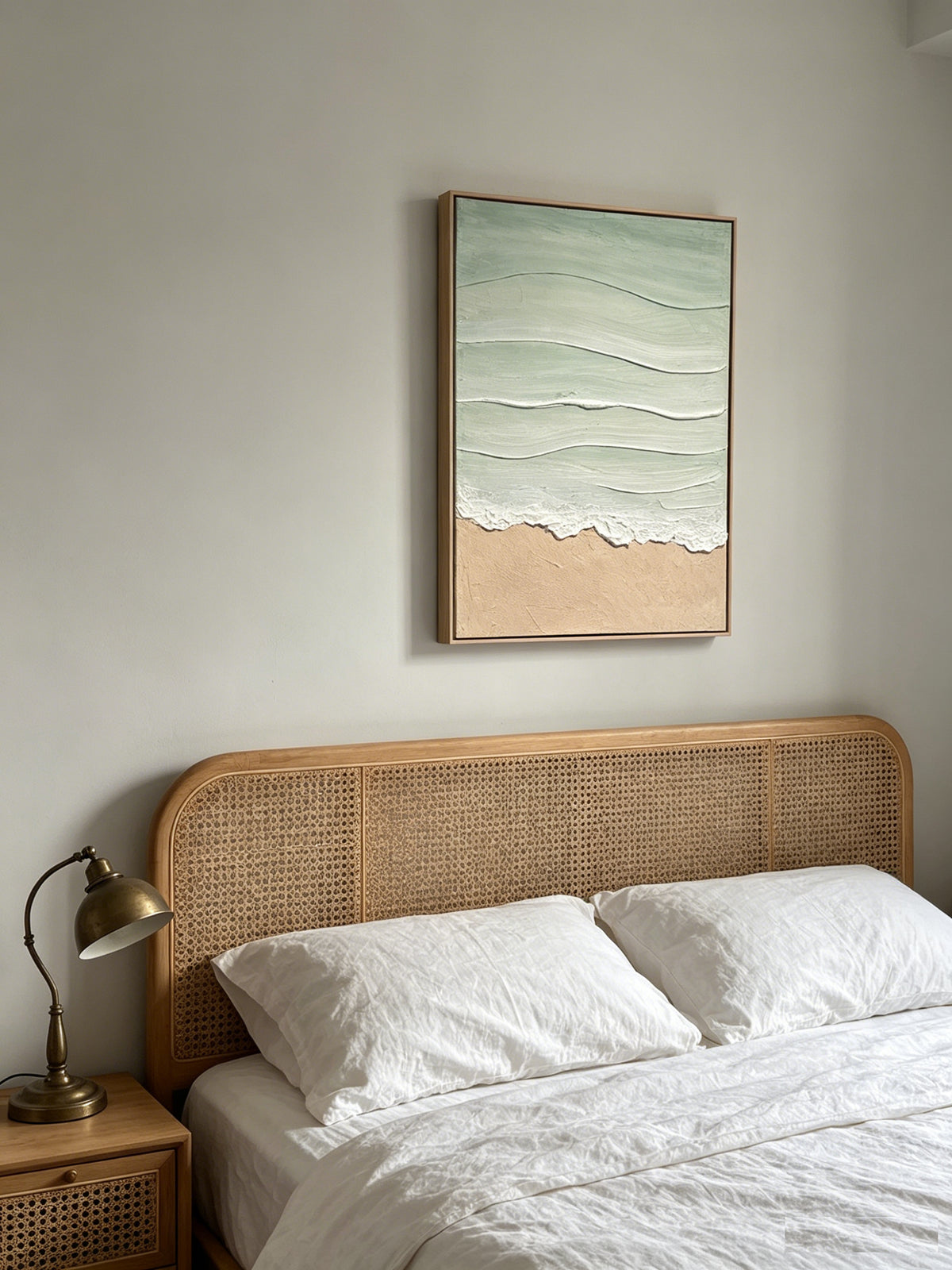 Textured coastal canvas art with mint sea and beige beach, image 3 of 5