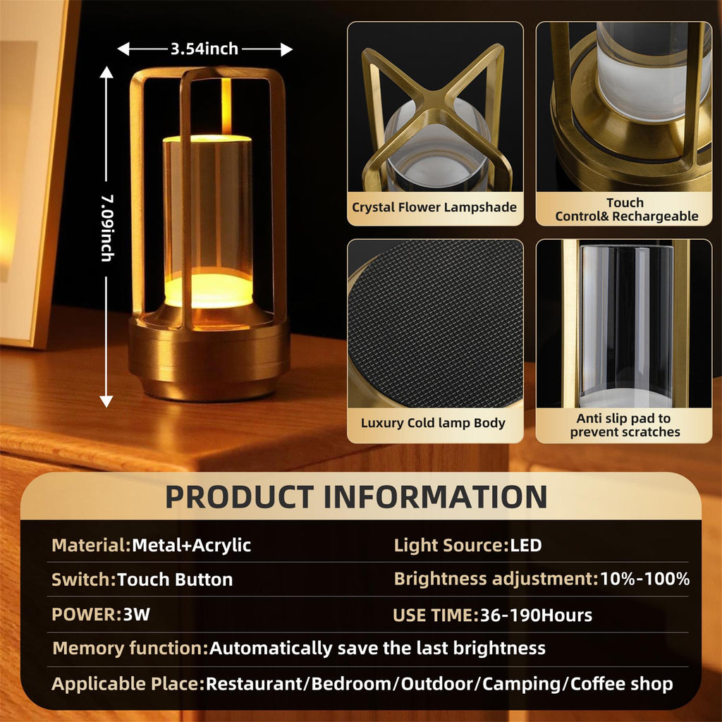 Gold cordless lantern table lamp with clear shade, image 5 of 5