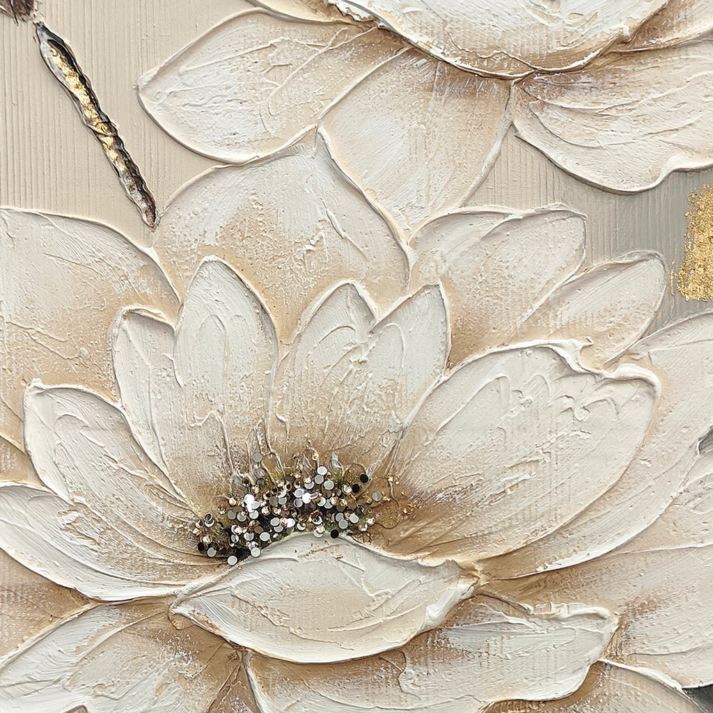 White lotus textured canvas wall art with gold accents, image 4 of 5