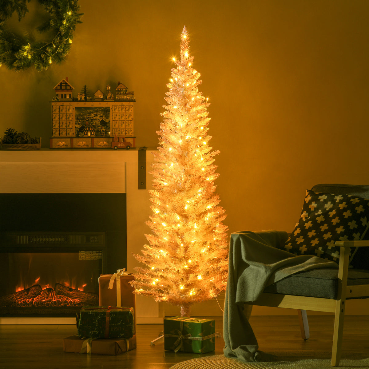 Pre-lit pink pencil Christmas tree, 5 ft, image 3 of 4