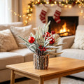 Frosted tabletop Christmas tree in a bark pot, image 1 of 6