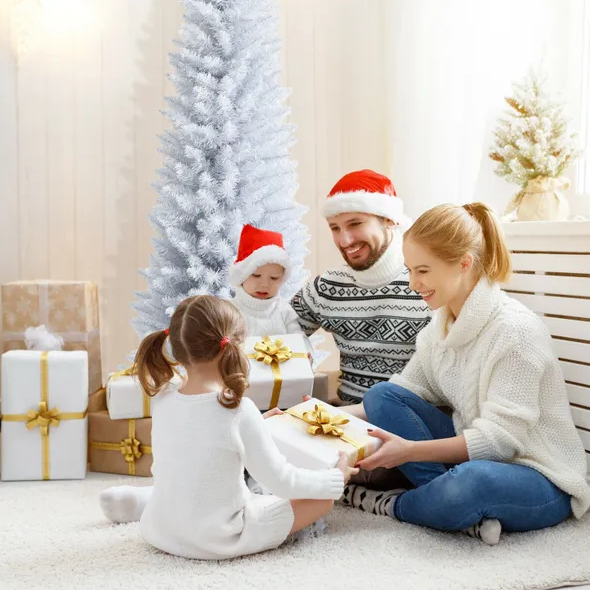 White pencil Christmas tree in a living room, image 4 of 4