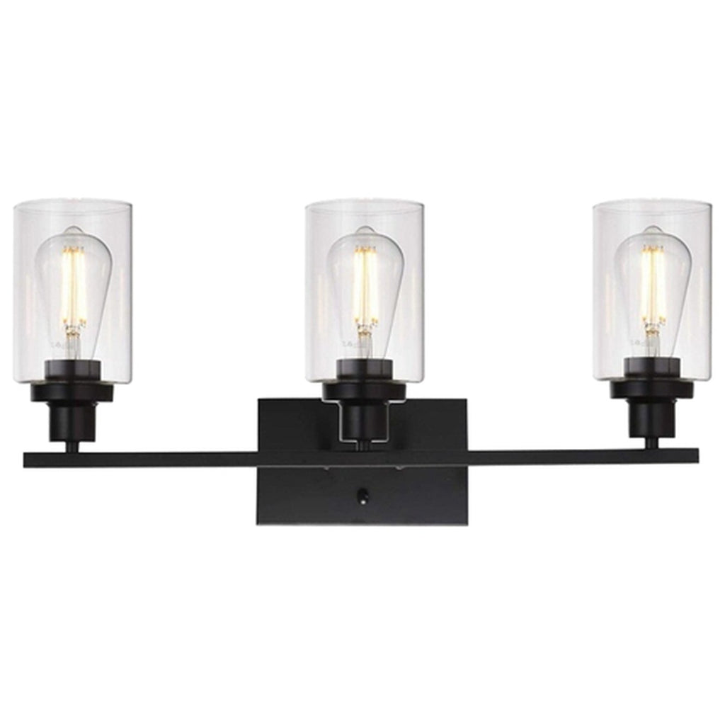 3 light matte black wall sconce with clear glass shades, image 8 of 9