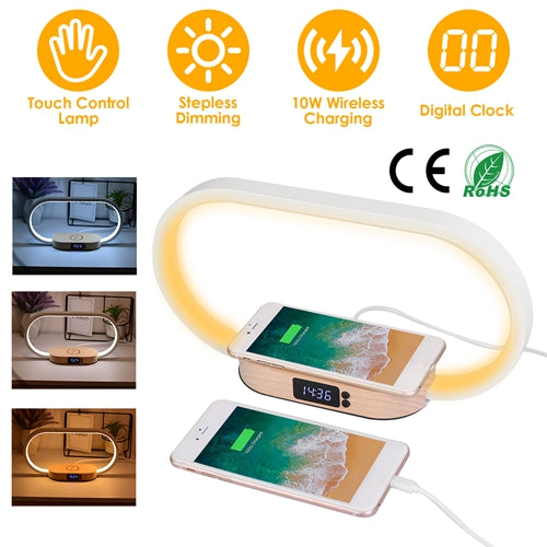 Bedside touch table lamp with clock and wireless charging, image 2 of 8