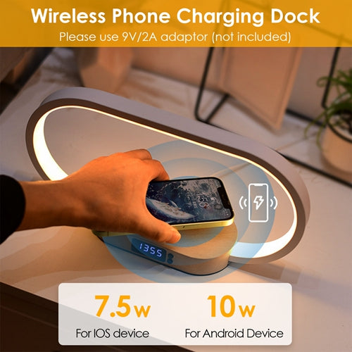 Bedside touch table lamp with clock and wireless charging, image 5 of 8