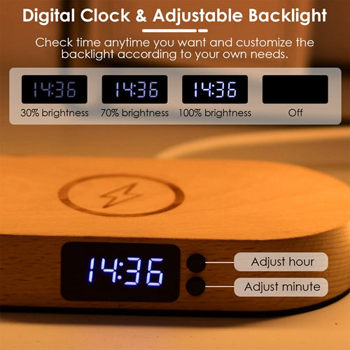Bedside touch table lamp with clock and wireless charging, image 6 of 8
