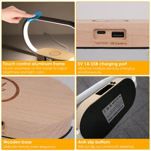 Bedside touch table lamp with clock and wireless charging, image 7 of 8
