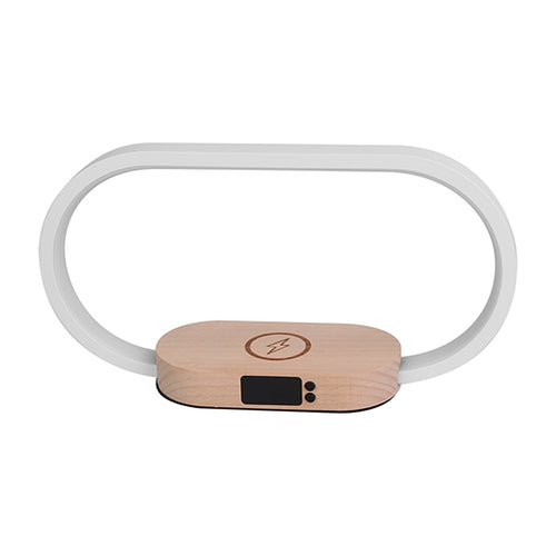 Bedside touch table lamp with clock and wireless charging, image 1 of 8