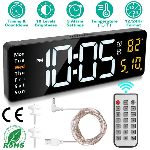 15.7 in LED digital wall clock with remote, image 2 of 7