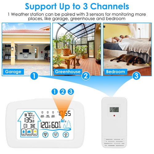 Wireless weather station with clock and outdoor sensor, image 6 of 8