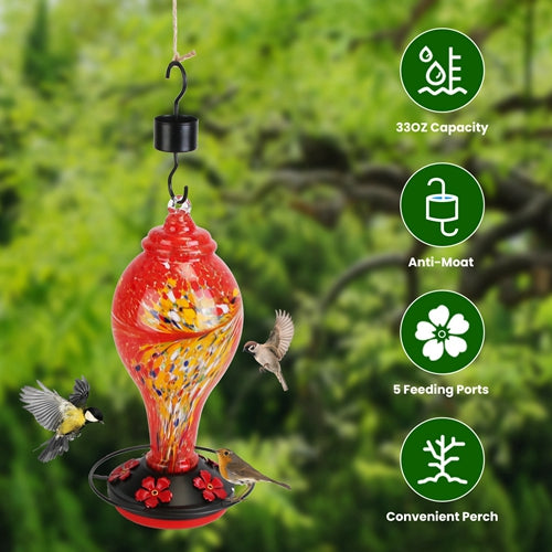 Hand blown glass hummingbird feeder, image 4 of 8