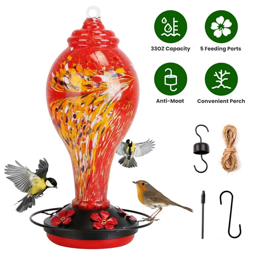 Hand blown glass hummingbird feeder, image 5 of 8