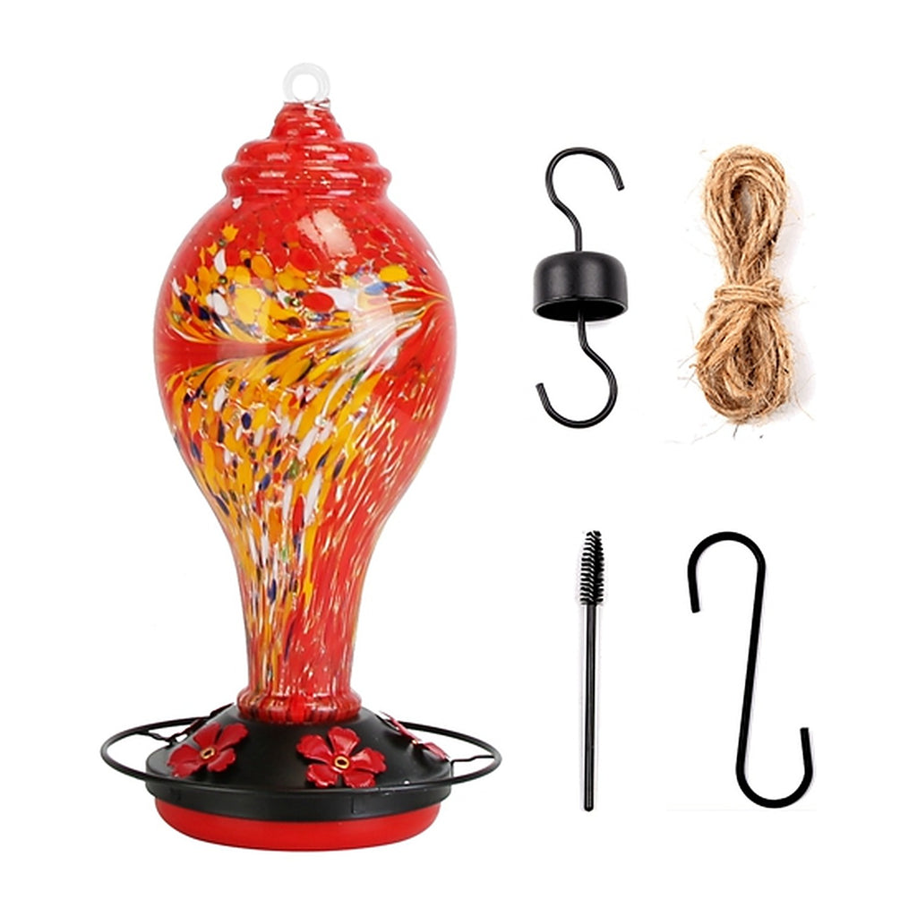 Hand blown glass hummingbird feeder, image 1 of 8