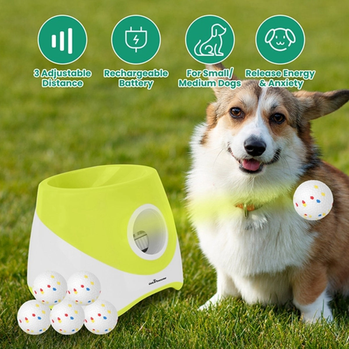 green automatic dog ball launcher with 6 balls, image 5 of 10