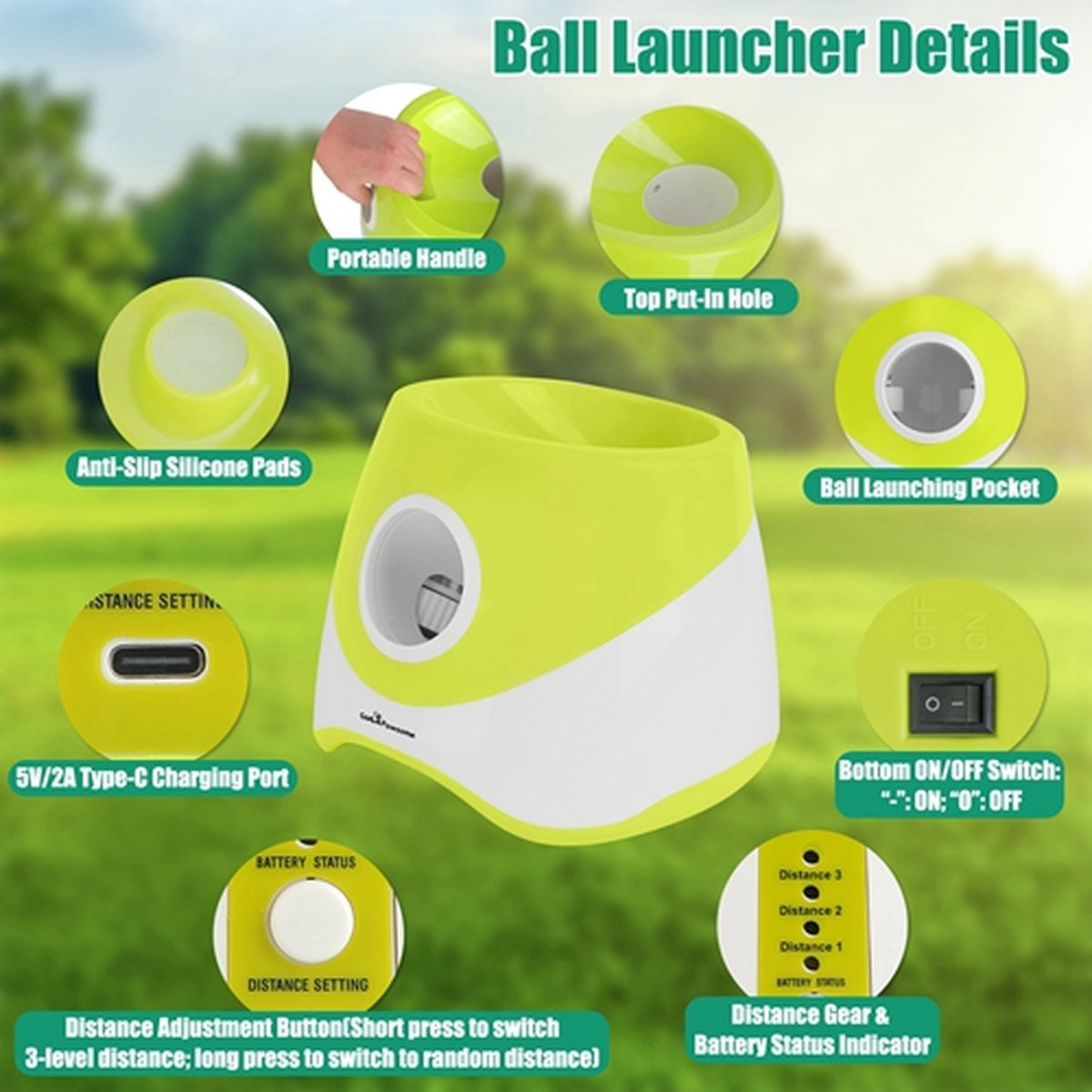 green automatic dog ball launcher with 6 balls, image 6 of 10