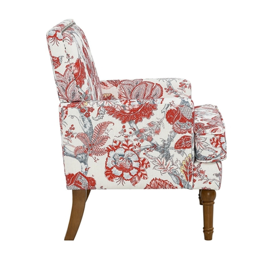 red floral accent chair with nailhead trim, image 5 of 6
