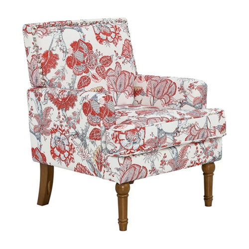 red floral accent chair with nailhead trim, image 1 of 6