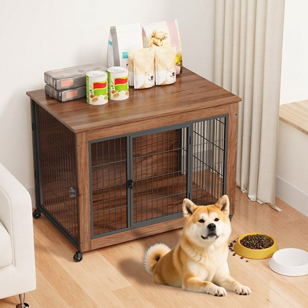 38.6 in dog crate furniture with lockable wheels, image 3 of 10