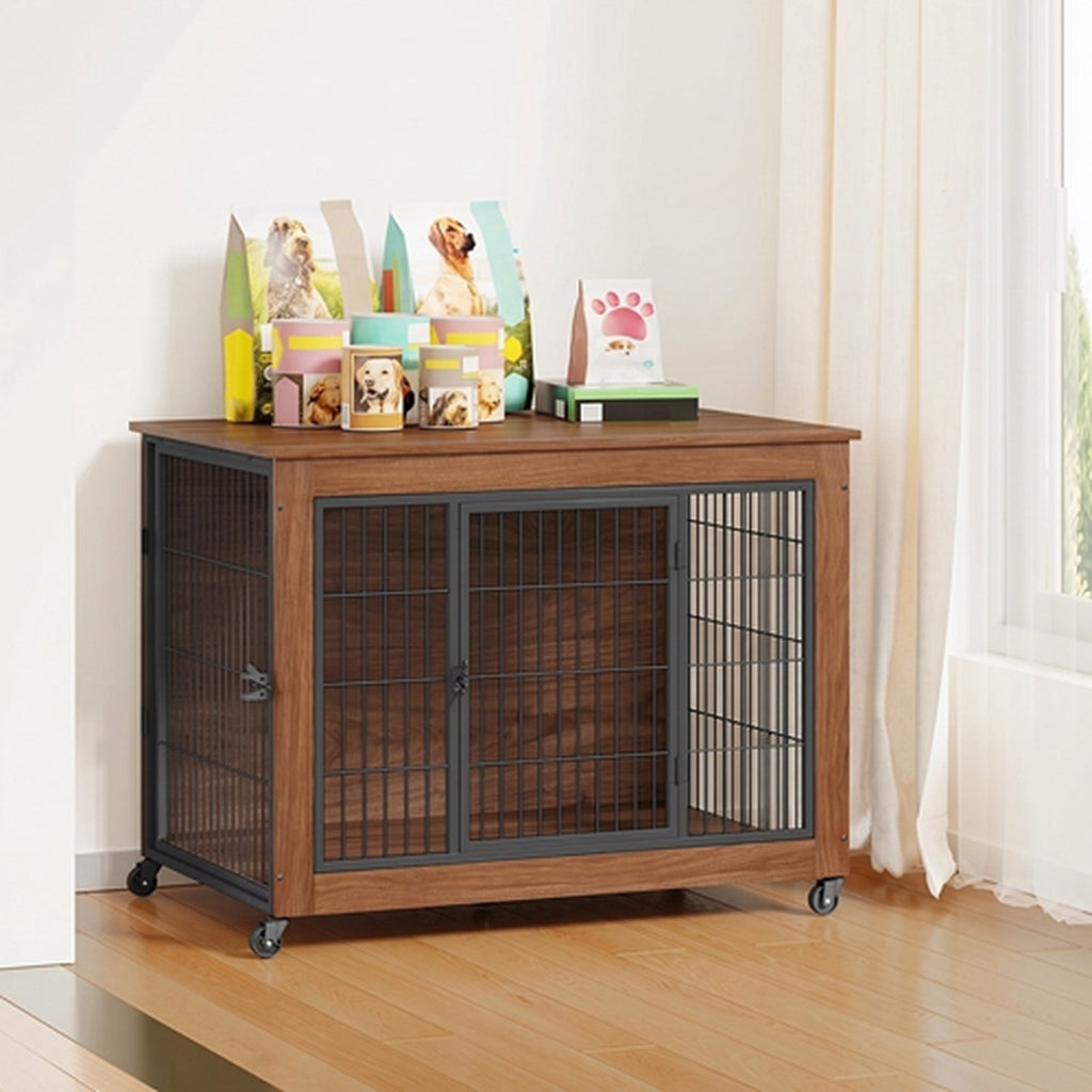 38.6 in dog crate furniture with lockable wheels, image 5 of 10