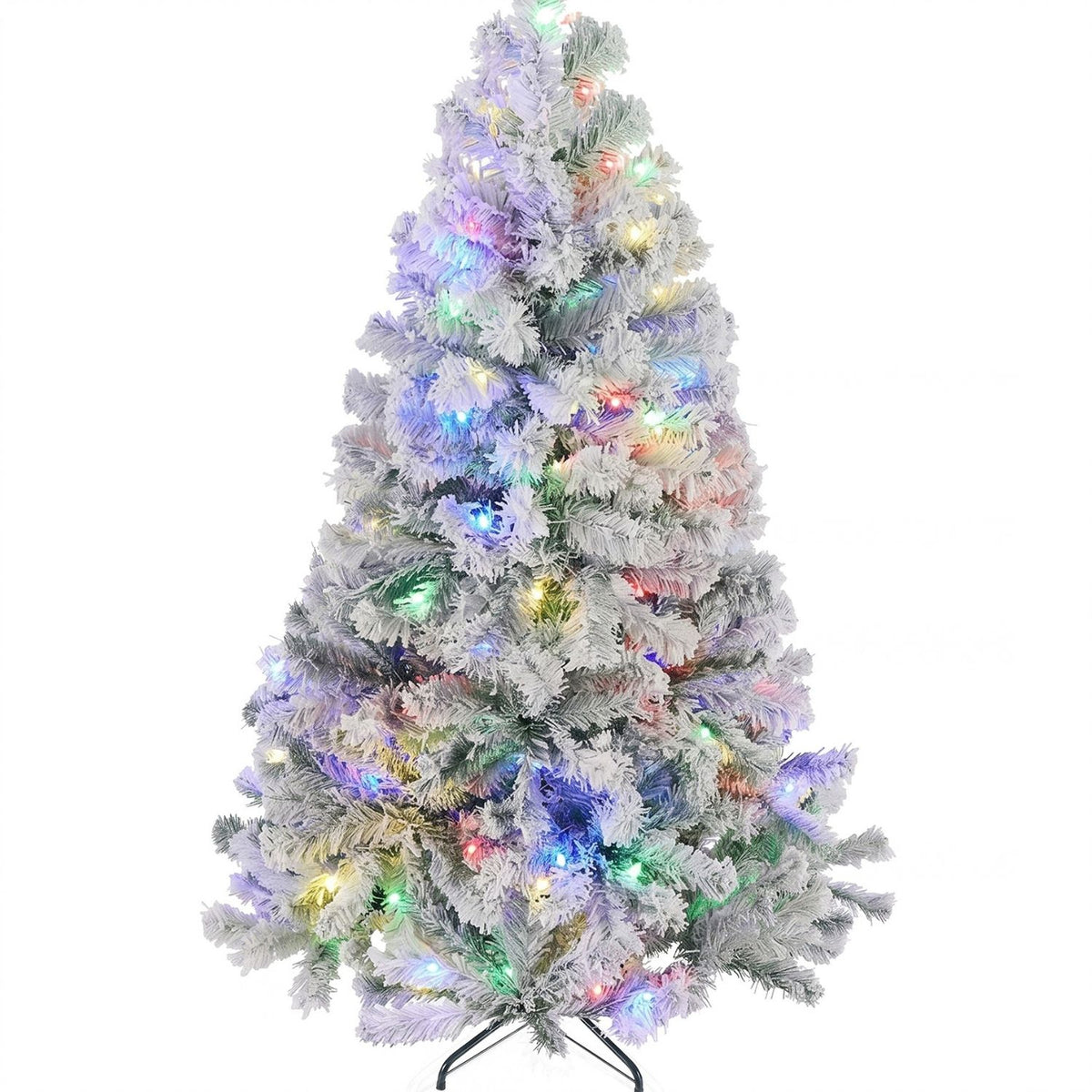 Pre-lit snow-flocked Christmas tree with multicolor lights, image 2 of 4