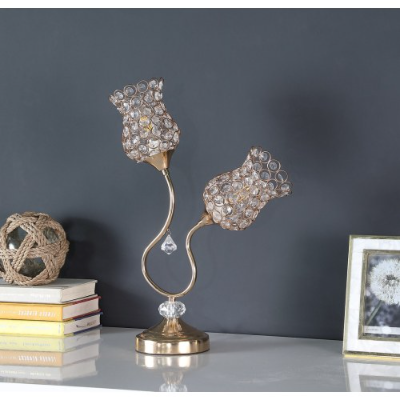 Rose gold crystal tulip two-light table lamp, image 2 of 3