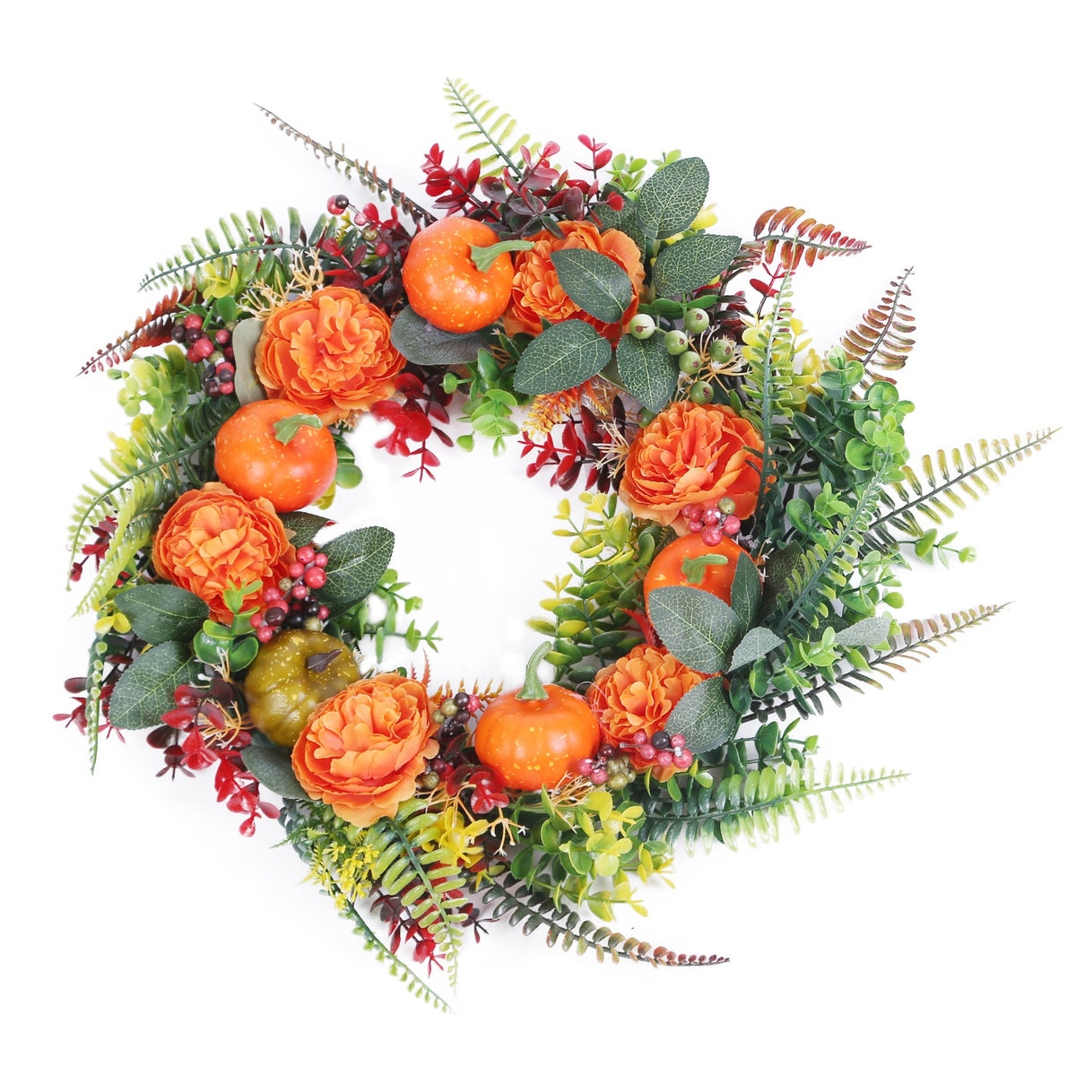 Autumn wreath with pumpkins, berries and leaves, image 1 of 4