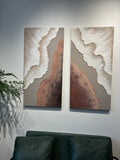Set of 2 abstract textured canvas panels in white and brown, image 1 of 5