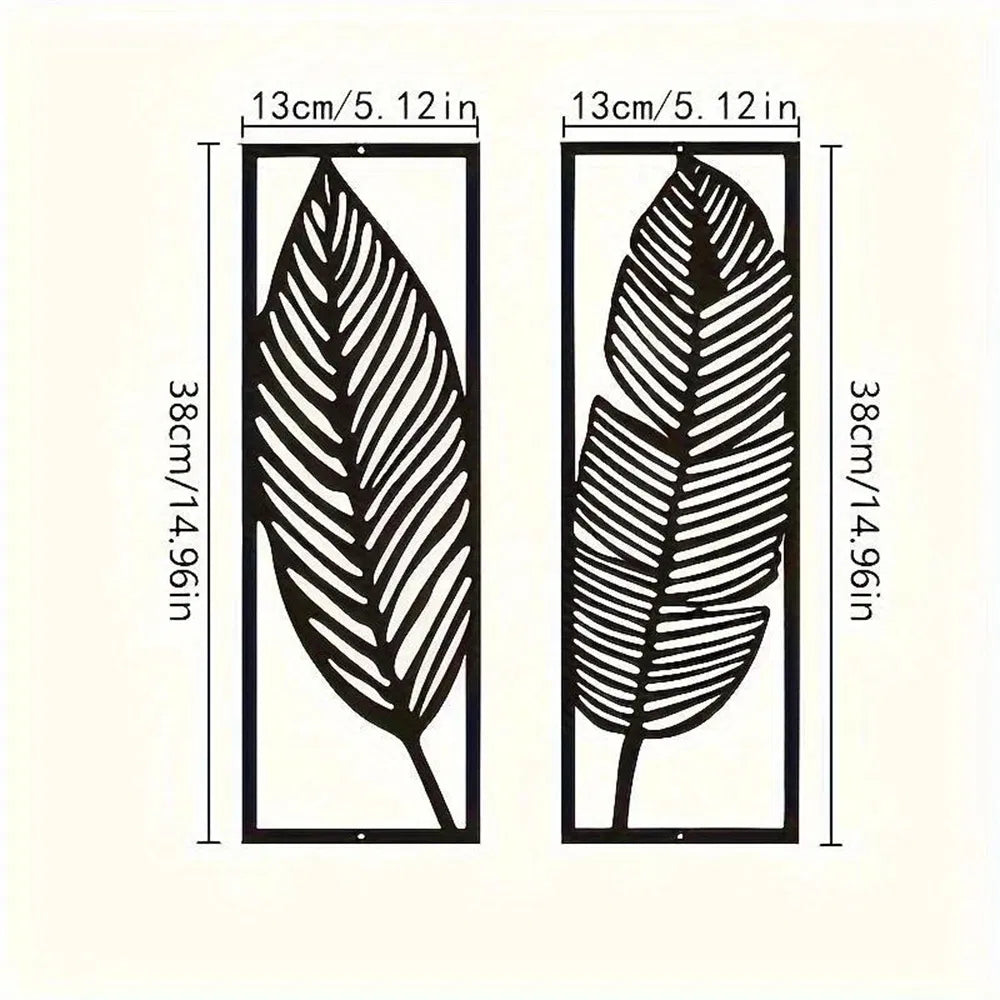 Two black metal leaf wall art panels, image 5 of 5