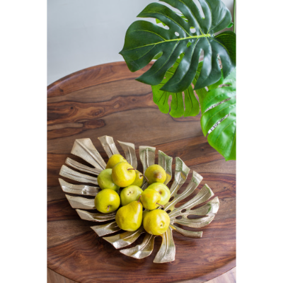Gold aluminum monstera leaf wall decor, image 3 of 6