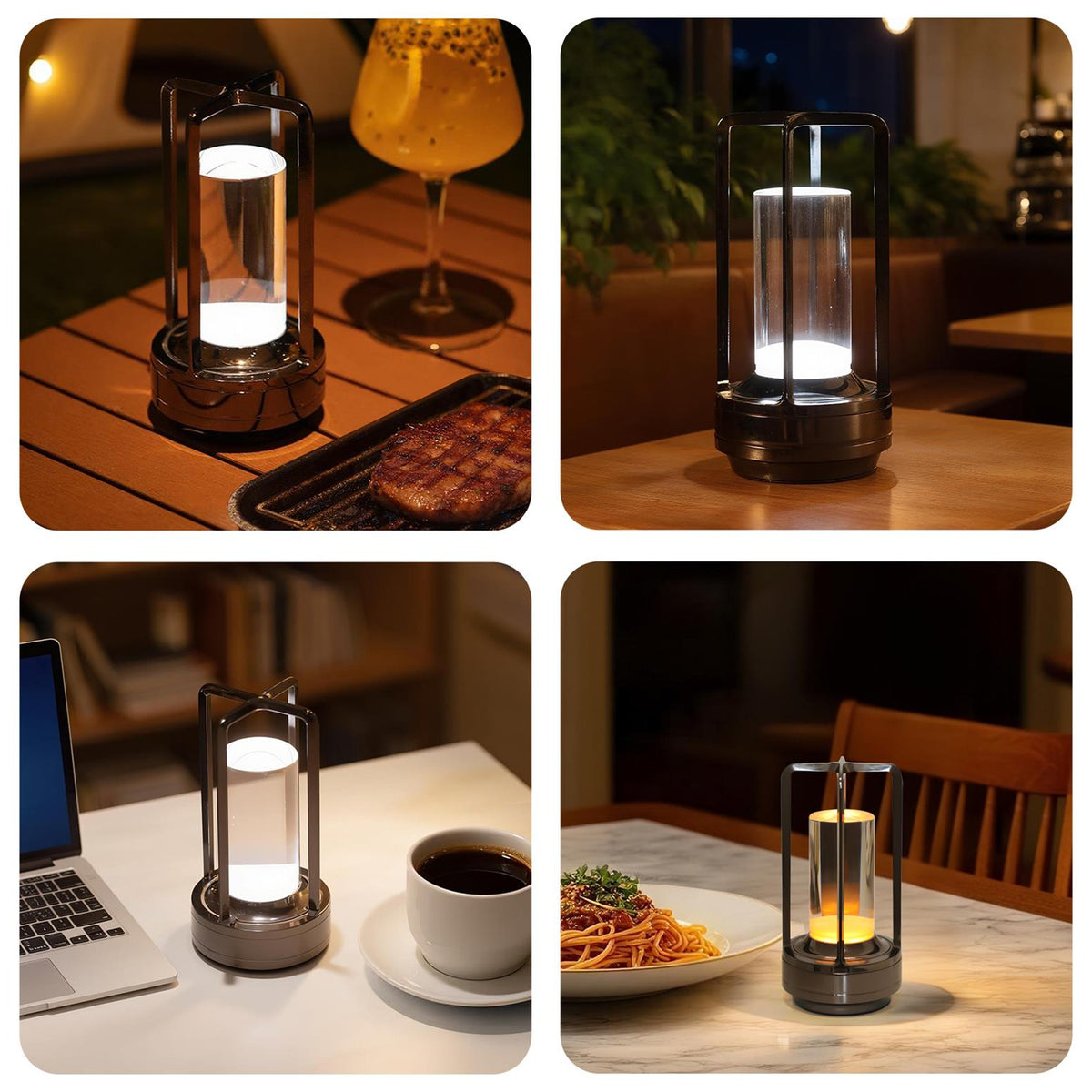 Silver cordless lantern table lamp with clear shade, image 4 of 4