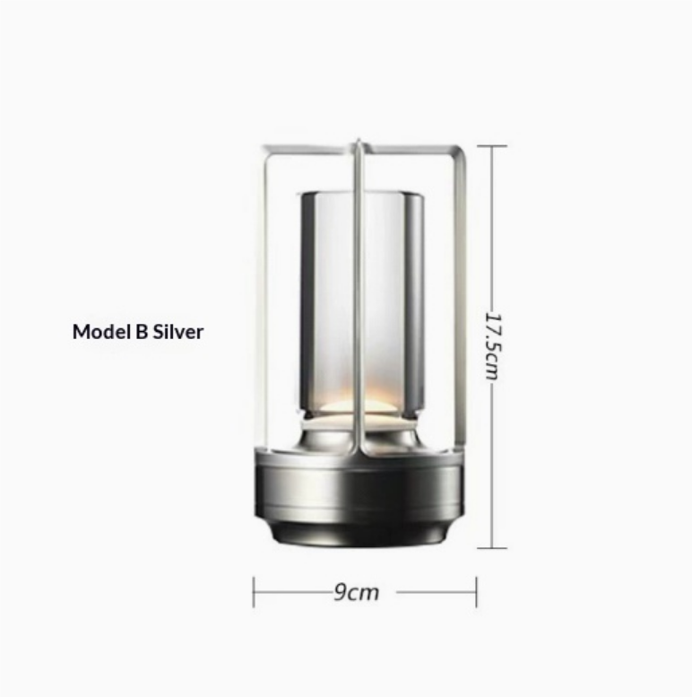 Silver cordless lantern table lamp with clear shade, image 3 of 4