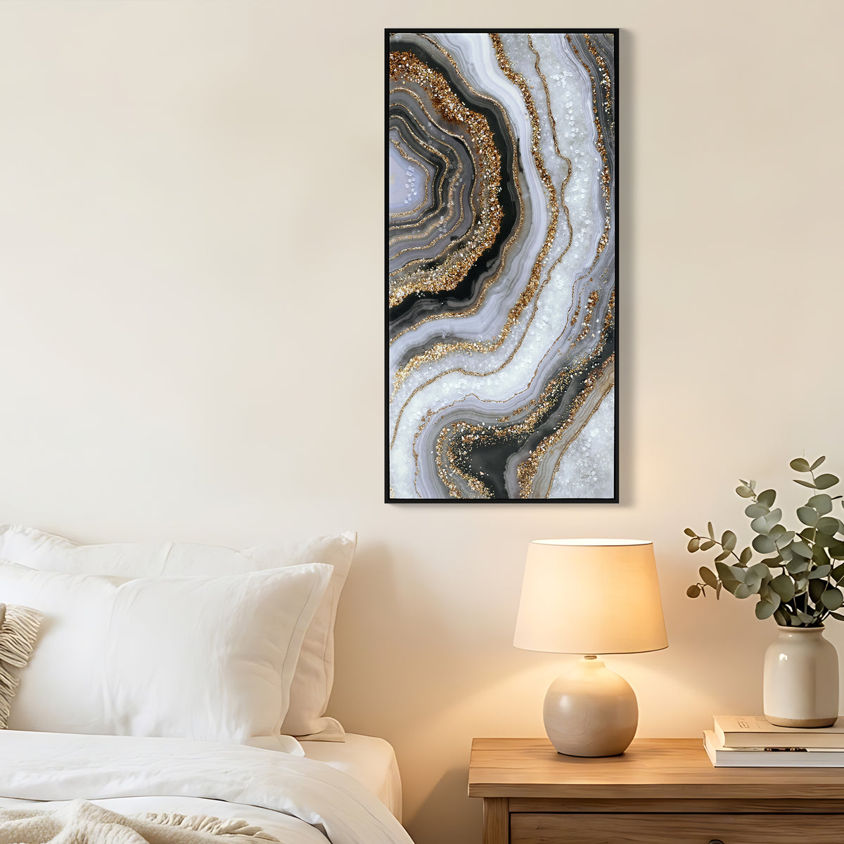 Agate black and gold framed wall art, image 1 of 4