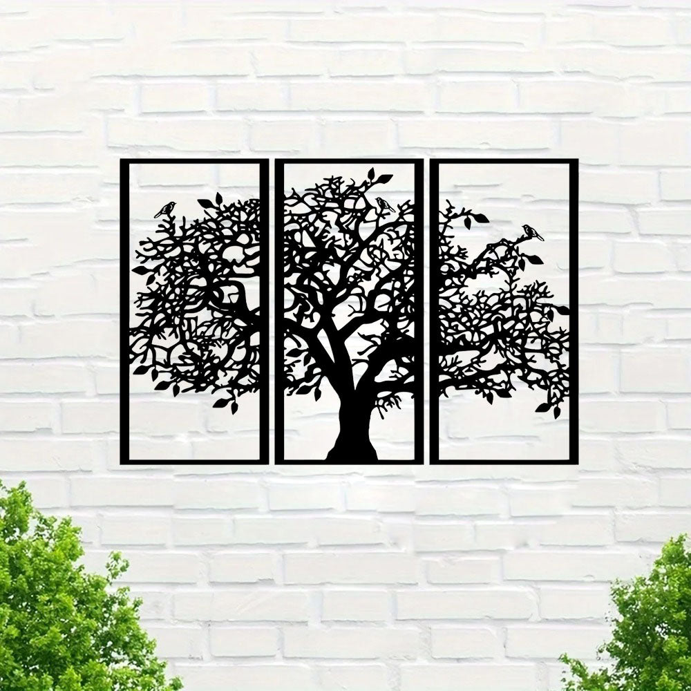 Three-panel Tree of Life metal wall art in black, image 4 of 6