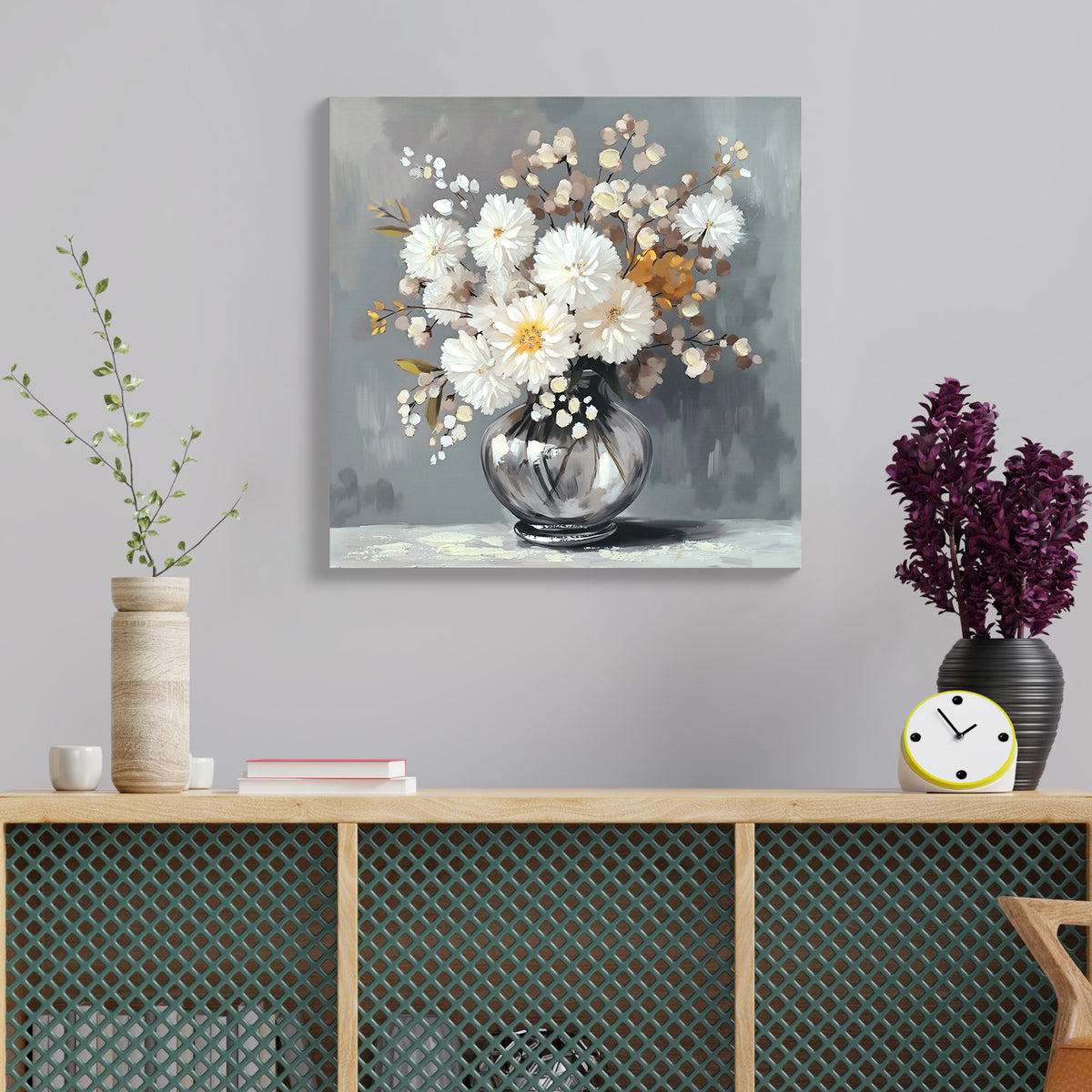 White flower bouquet still-life canvas wall art, image 1 of 5