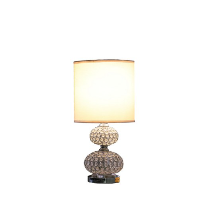 Chrome crystal-bead table lamp with white drum shade, image 3 of 3