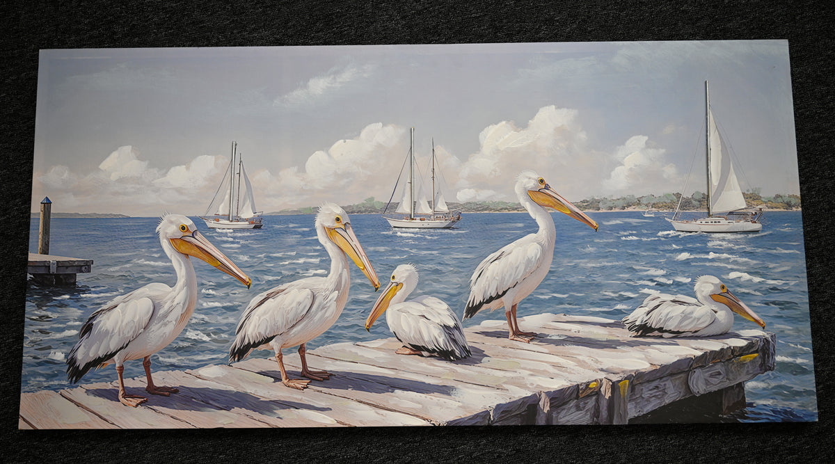 Pelicans on a dock coastal canvas wall art, image 3 of 5