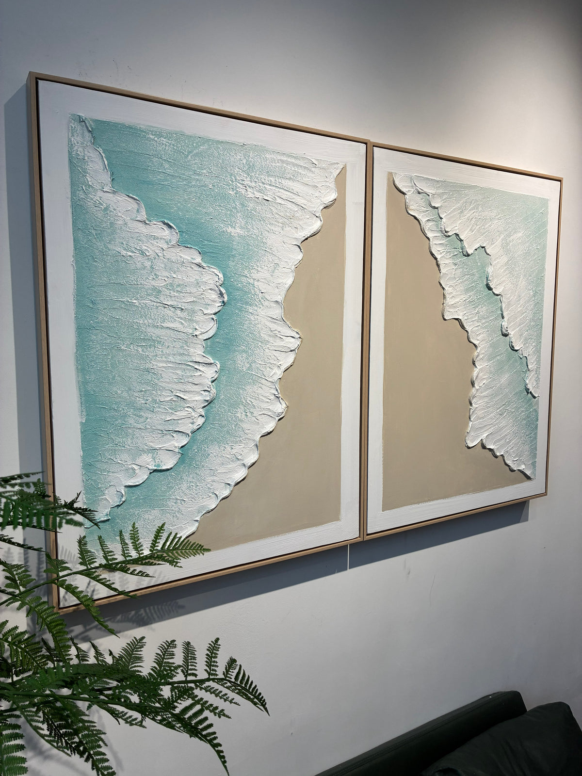 Set of 2 framed ocean wave textured canvas panels, image 1 of 5