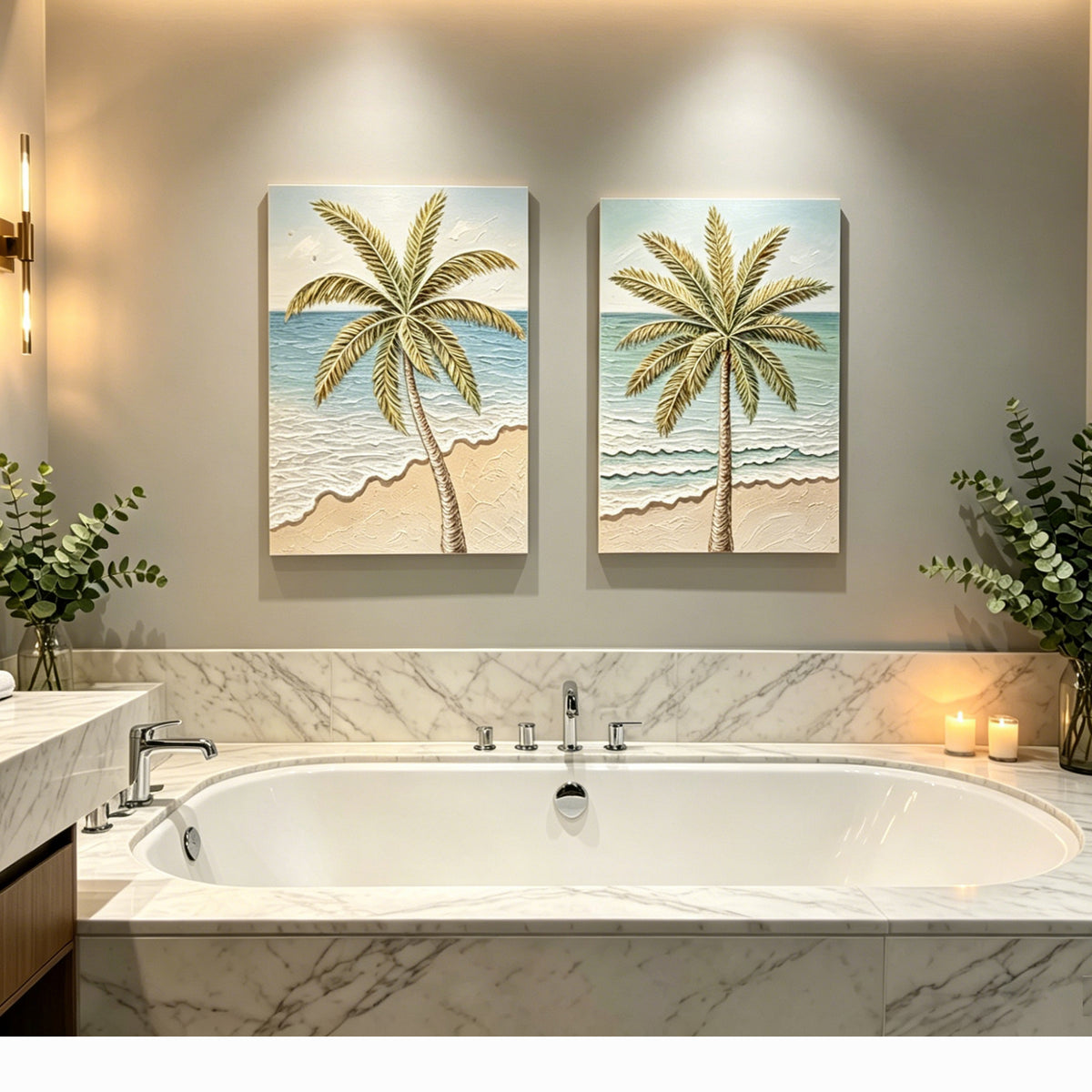 Set of 2 palm tree textured canvas panels, image 1 of 4
